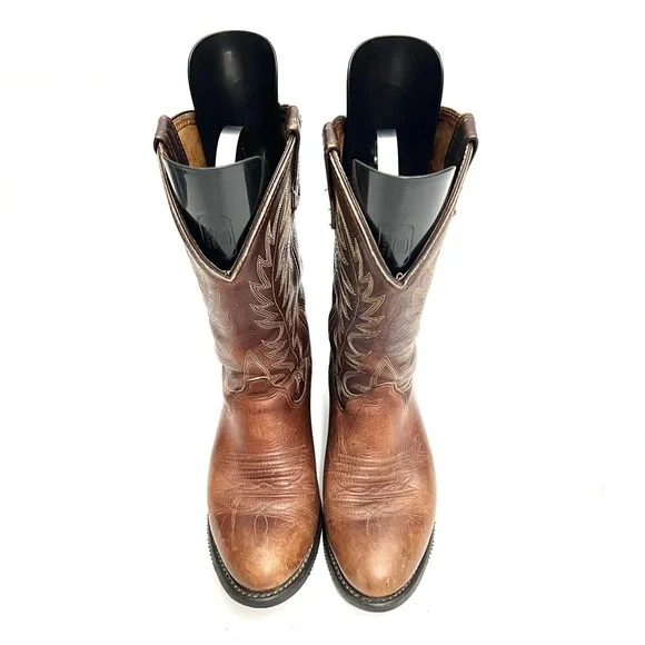 Vintage 1990s men’s brown leather mid calf cowboy work boots